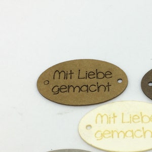 SnapPap-etiketter "gjorda med kärlek", 30 x 19 mm ovala, veganska, SnapPap-märken, vegansk handgjord etikett