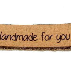 Leder-Etikett &quot;Handmade for you&quot;, 40 x 12 mm, braun, lederlabels handmade for you, Lederetikett handmade, Lederlabel zum Aufnähen