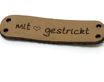 Leder-Etikett "mit Liebe gestrickt", Aufnäher Leder, Leder-Label für Selbstgestricktest zum Aufnähen