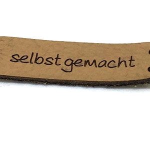 Leder-Etikett &quot;selbstgemacht&quot; 40 x 12 mm, Lederlabel, Leder-Aufnäher, Lederetikett in 15 Farben