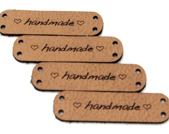 Leather labels with your desired text 40 x 12 mm, design your own leather labels in many colors available with your own text