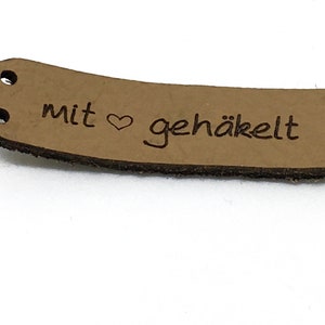 Lederlabel &quot;mit Liebe gehäkelt&quot;, Aufnäher Leder, Lederetikett für Gehäkeltes zum Aufnähen