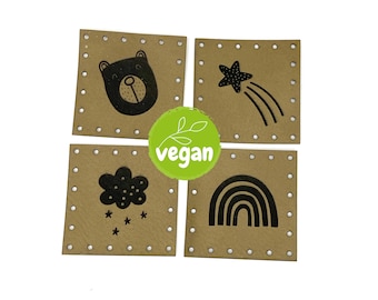 10 knitting labels for hats, scarves, blankets, 4 x 4 cm, leather label, leather label, patches vegan made of artificial leather or SnapPap®
