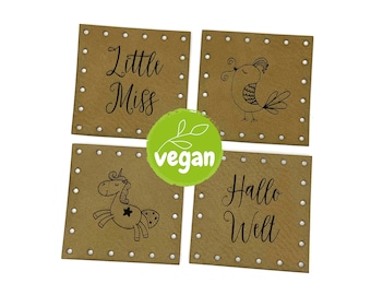 10 knitting labels for hats, scarves, blankets, 4 x 4 cm, leather label, leather label, patches vegan made of artificial leather or SnapPap®