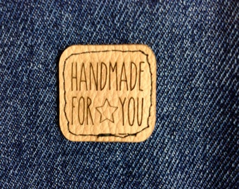 4 leather labels "Handmade for You", Quadr. brown