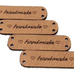 Leather labels Handmade 40 x 12 mm, leather labels handmade, leather patches for homemade items, 15 colors available Brown