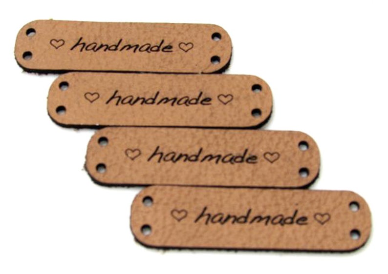 Leather labels Handmade 40 x 12 mm, leather labels handmade, leather patches for homemade items, 15 colors available Brown