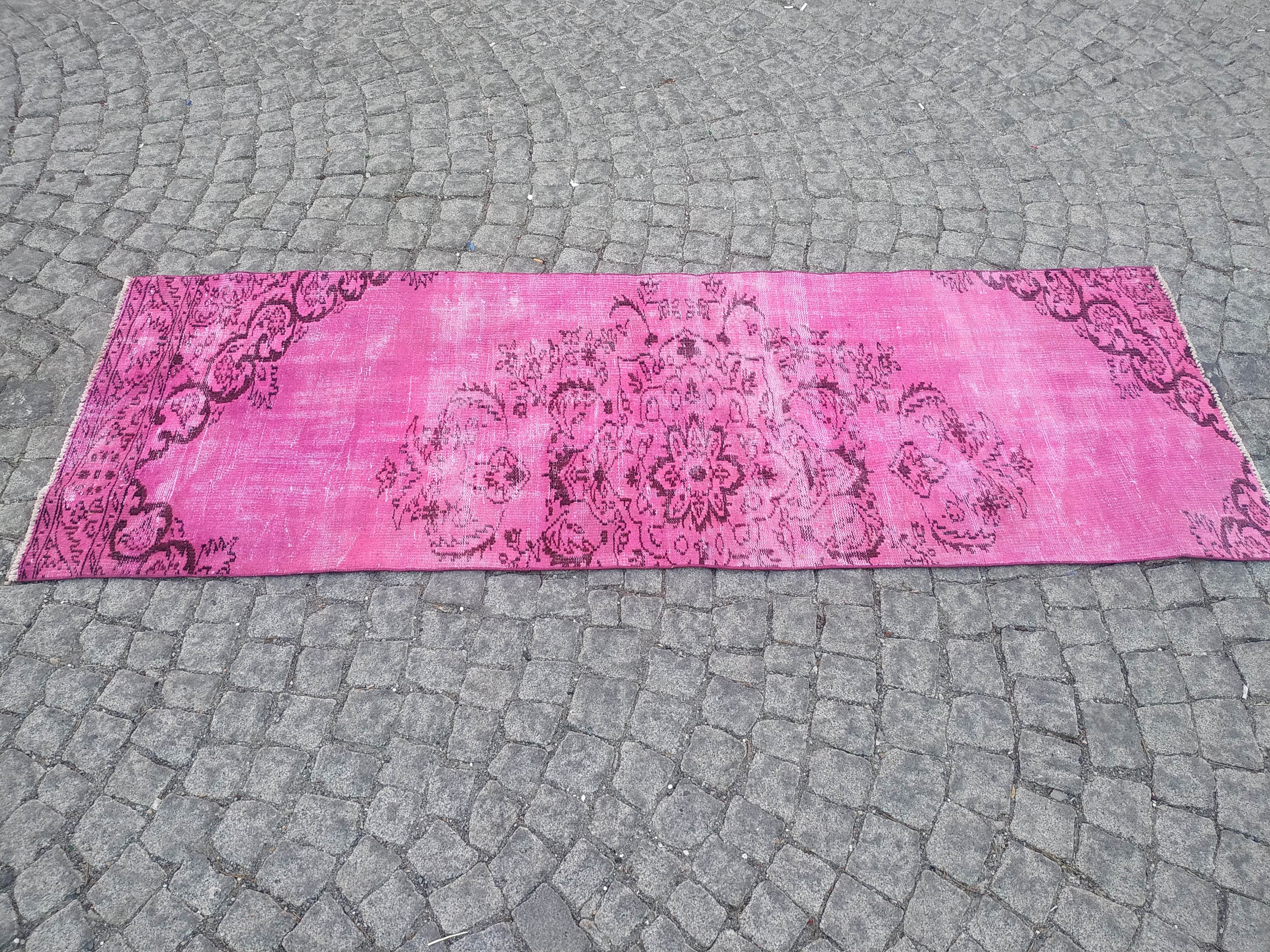 Pink Runner Rug 8.4x2.8 ftlong vintage rughandmade rugover Etsy