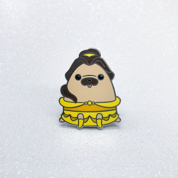 Beauty & The Pug Hard Enamel Lapel Pin, Puggily Ever After, Belle Pin, Princess Pin, Disney Pin, Pug Pin, Pug Accessory, Disney Accessory