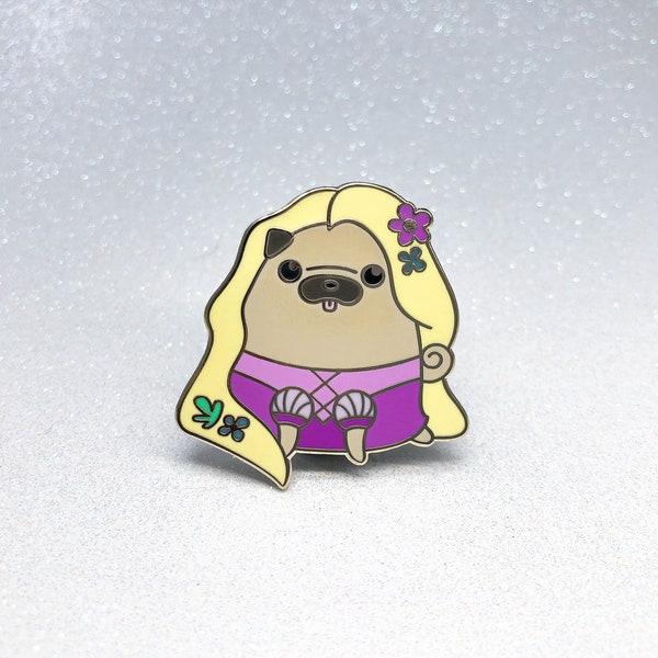 Rapugzel Hard Enamel Lapel Pin, Puggily Ever After, Rapunzel Pin, Princess Pin, Disney Pin, Pug Pin, Pug Accessory, Disney Accessory