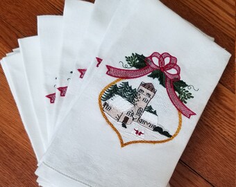 Napkins Embroidered Christmas Dinner Napkins (5) Ornament Country Farm