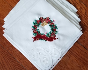 Napkins Christmas Embroidered Luncheon Size