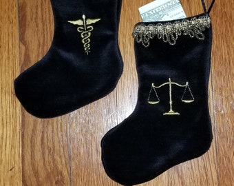 Stocking Gift Card/Money Holder Scales of Justice Caduceus Embroidered