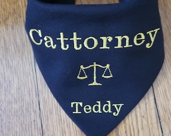 Embroidered Cattorney Bandana With Scales of Justice Personalized