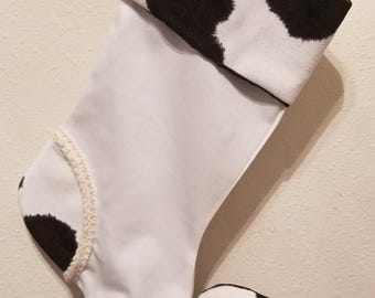 Handmade Cow Themed Christmas Stocking Lined Elf Toe