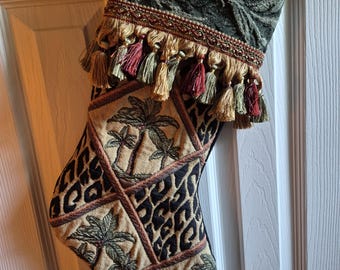 Handmade Heavy Tropical Fabric Cuffed Christmas Stocking Lined