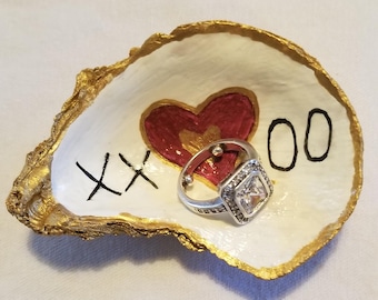Oyster Shell Hand Painted Heart Trinket Dish