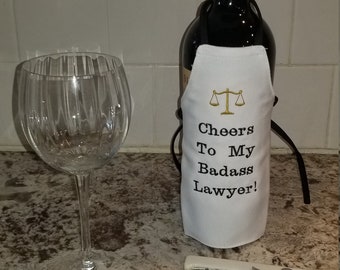 Wine Bottle Apron Embroidered Scales of Justice Cheers To My Badass Lawyer