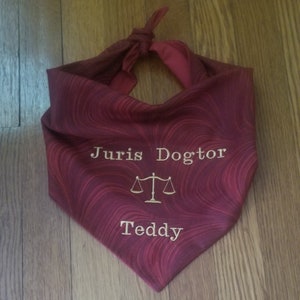 Juris Dogtor Scales of Justice Dog Bandana Embroidered Personalized Red