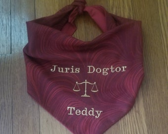 Juris Dogtor Scales of Justice Dog Bandana Embroidered Personalized Red