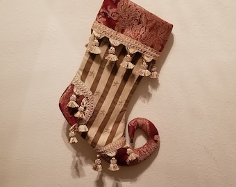 Handmade Striped Designer Fabric Cuffed Christmas Stocking Lined