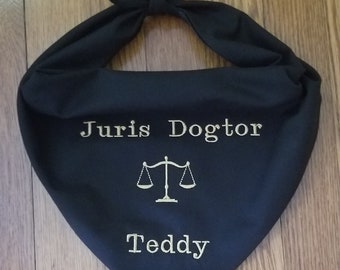 Juris Dogtor Scales of Justice Dog Bandana  EmbroideredPersonalized Black W/Gold Thread