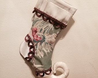Handmade Bark Cloth Look Fabric With Cream Fabric Cuff Christmas Stocking Lined
