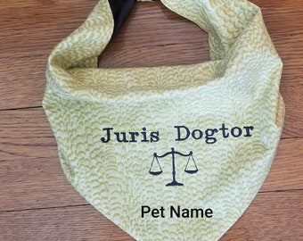 Juris Dogtor Scales of Justice Dog Bandana Embroidered Personalized Yellow/Gold