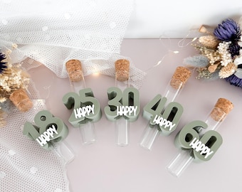 Geldgeschenk Zahl mit Reagenzglas – originelle Geschenkidee zum  Geburtstag | 18, 25, 30, 40, 50, 60, 70, 80 | 25 Farben zur Auswahl