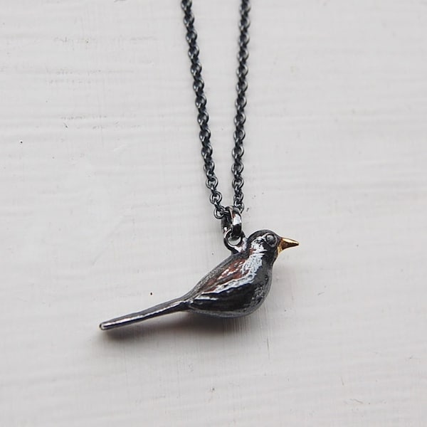 Blackbird Necklace, Sterling silver Blackbird Necklace, Bird Necklace, Blackbird Jewellery, Blackbird Jewelry