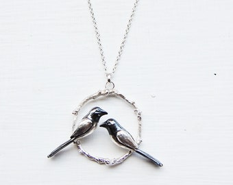 Two for Joy, Magpies Necklace, Sterling Silver Handmade, Bird Necklace, Magpie Jewellery, Magpie Jewelry