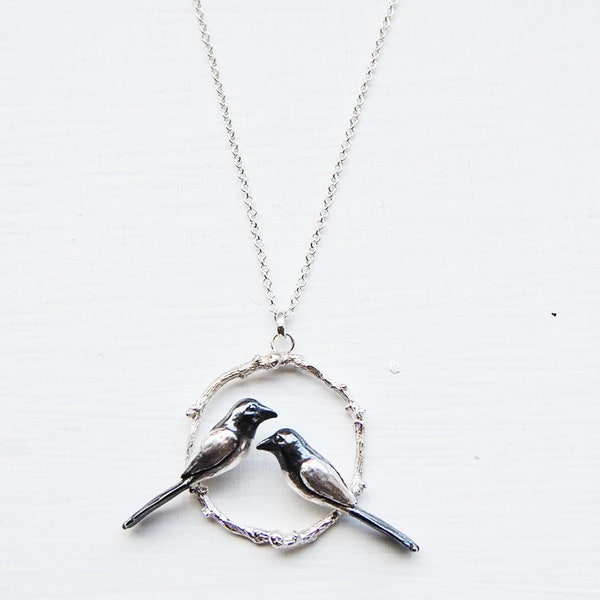 Two for Joy, Magpies Necklace, Sterling Silver Handmade, Bird Necklace, Magpie Jewellery, Magpie Jewelry