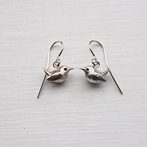 Handmade Wren earrings, Sterling Silver Wren Earrings, Bird Jewellery, Wren Jewellery,