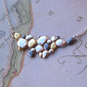 Sterling Silver Pebble Necklace, Oxidized Gold Plated Accent