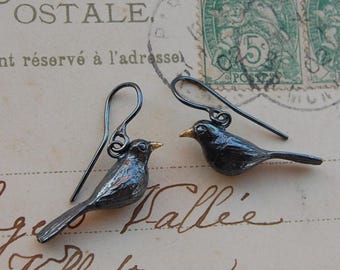 Orecchini merlo, orecchini fatti a mano in argento sterling, orecchini a forma di uccello, gioielli a forma di uccello