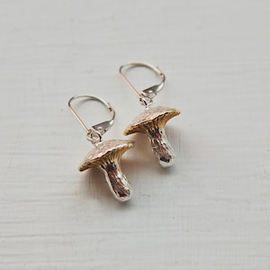 Pendientes de setas de plata de ley, joyería de hongos bañada en oro