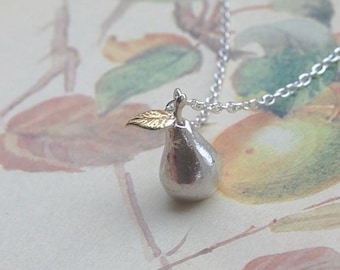 Sterling Silver Pear Necklace, 22ct Gold Detail, 46cm Chain