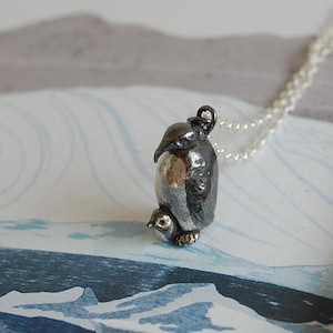 Penguin necklace, emperor penguin, penguin and chick necklace, silver penguin