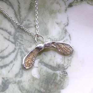 Collar de semillas de sicómoro, semillas de helicóptero, plata de ley, joyería de árbol