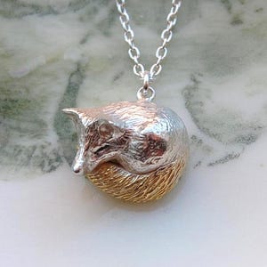 Sleeping Fox Necklace, Sterling silver Fox, Fox jewellery