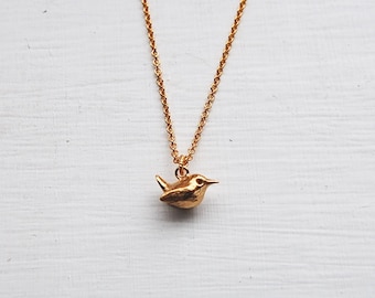 Handmade Wren Necklace Gold Dipped. Wren Necklace. Bird necklace. Gold Bird Necklace. Bird Jewellery. Gold Wren