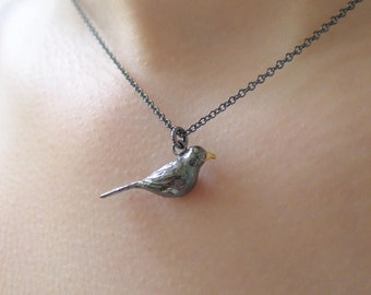 アクセサリー blackbird silver chain necklace Oxidized Sterling Silver Blackbird Necklace, Gold Dipped Beak - Etsy