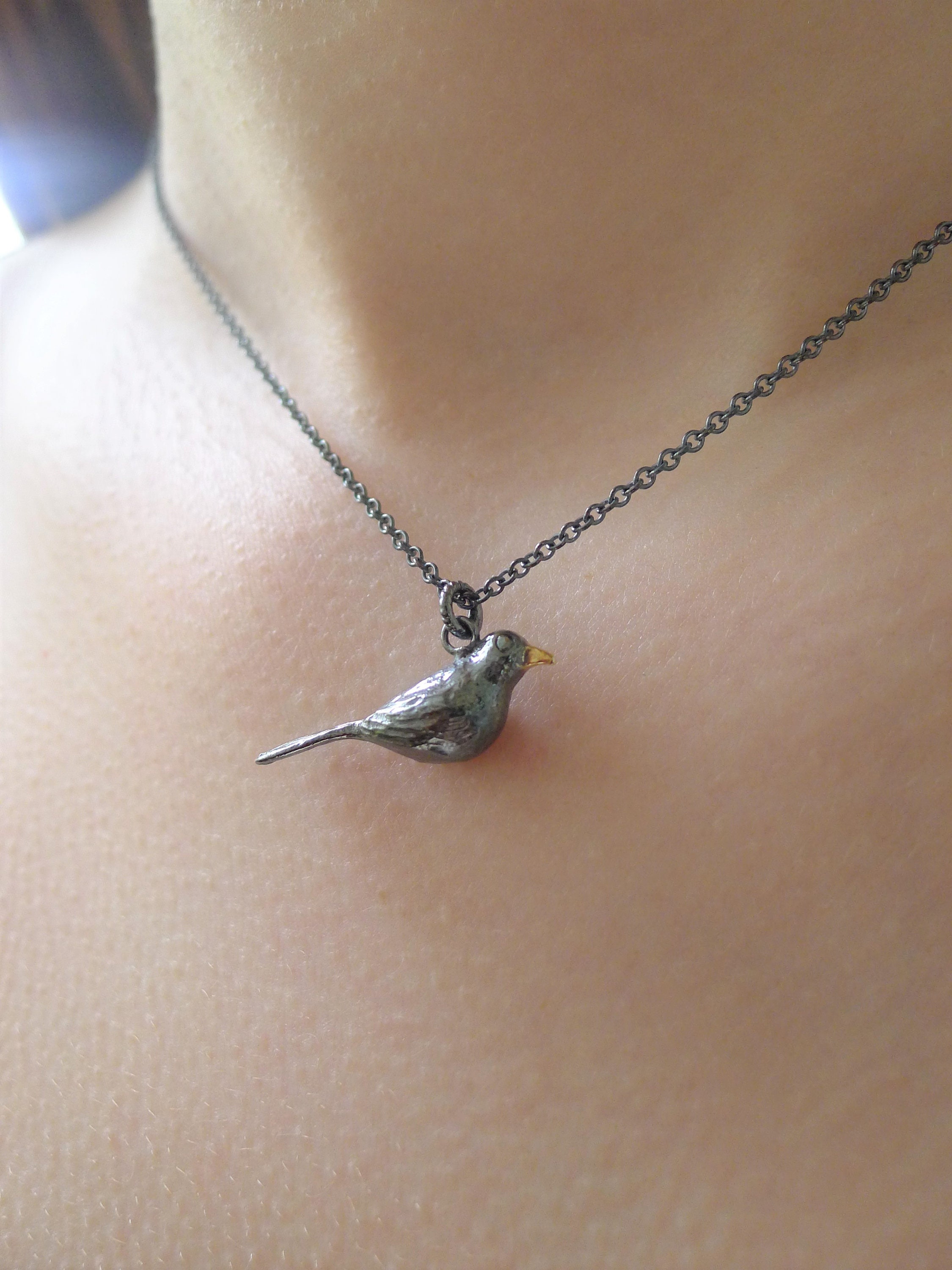 アクセサリー blackbird silver chain necklace Blackbird Bird Sterling Silver Necklace, Eco Friendly Sustainable