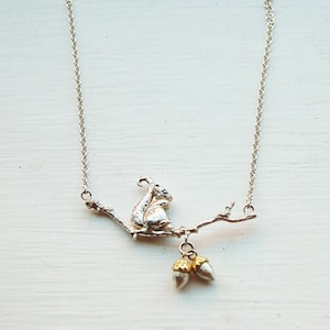 Handmade Squirrel & Acorn Necklace, Squirrel Necklace, Acorn Necklace, Woodland Jewellery. Sterling silver.