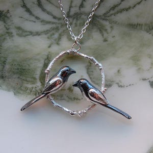 Two for Joy, Magpies Necklace, Sterling Silver Handmade, Bird Necklace, Magpie Jewellery, Magpie Jewelry