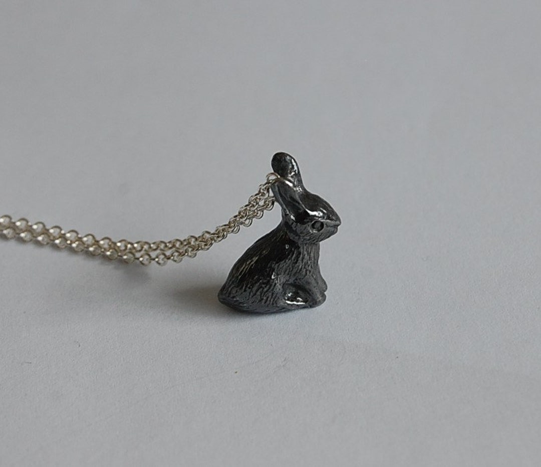 Rabbit Necklace, Bunny Necklace. Rabbit Pendant. Black Rabbit, Bunny ...