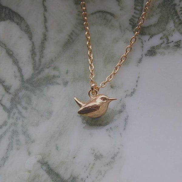 Handmade 24ct Gold Dipped Wren Necklace, Bird Jewellery