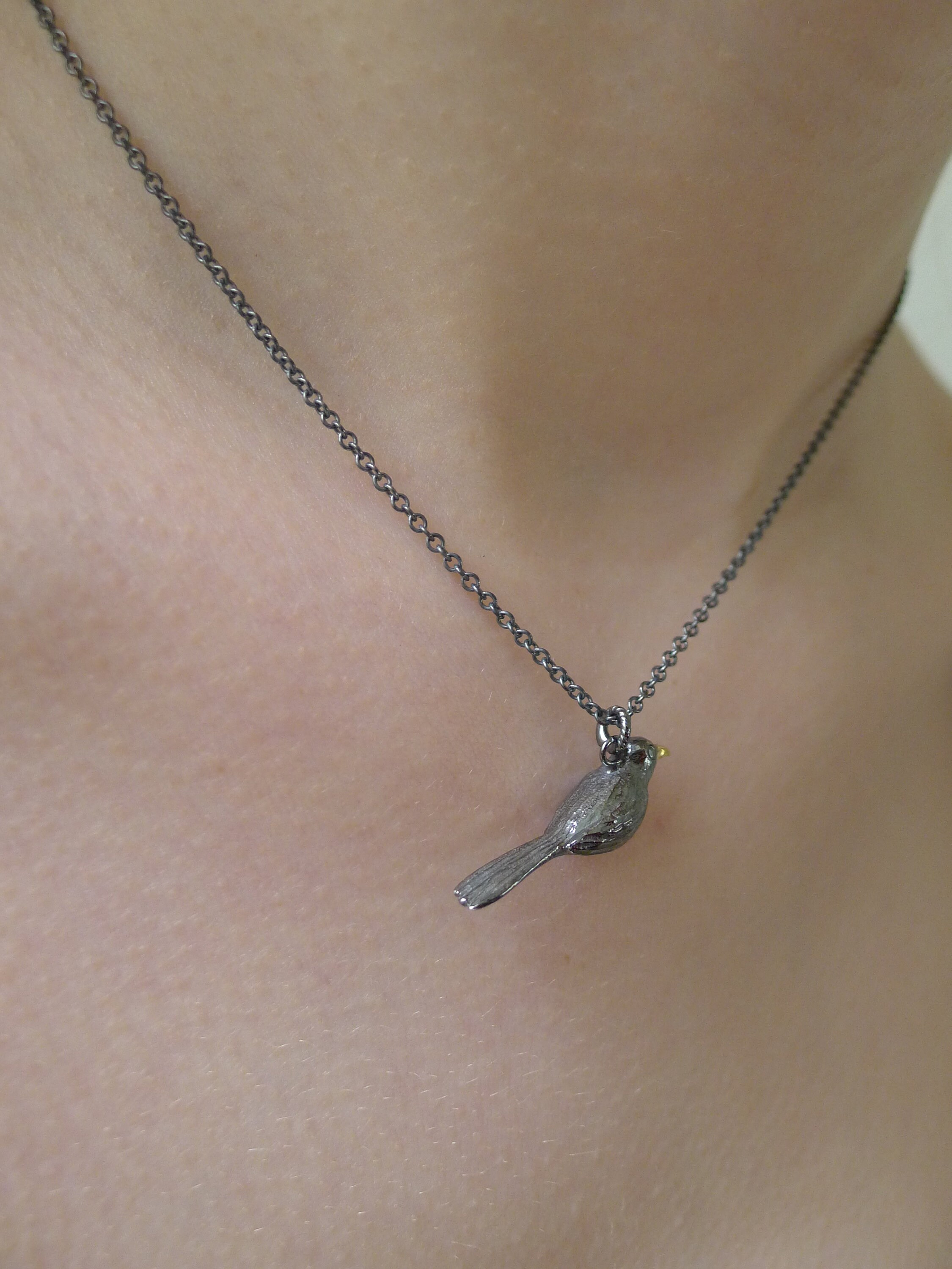 Oxidized Sterling Silver Blackbird Necklace, Gold Dipped Beak - Etsy