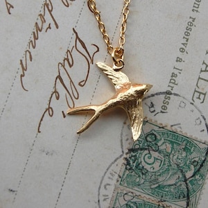 Gold Dipped Silver Swallow Necklace, Swallow Necklace, Bird Jewellery, Bird Jewellry. Swallow Jewellery