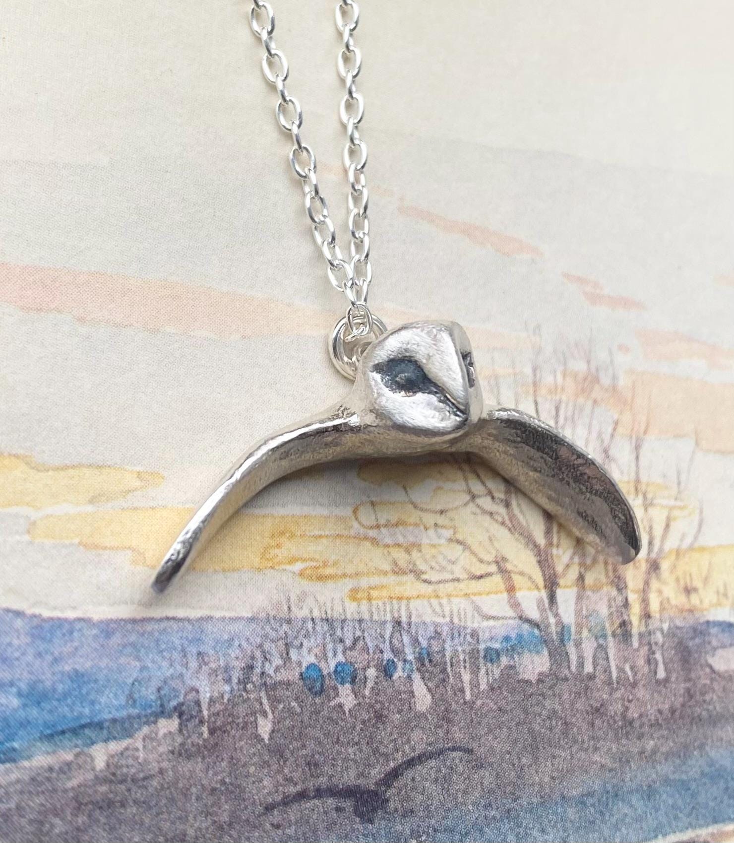 Swooping Barn Owl Necklace. Barn owl. Owl necklace. Owl jewellery. Owl jewelry. Silver owl.